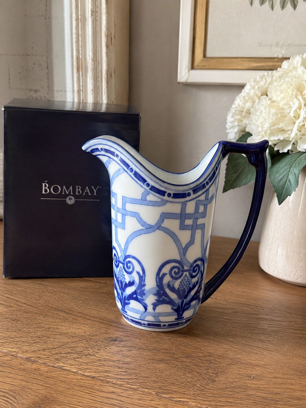 Vintage Bombay Windsor Blue White Porcelain Creamer Pitcher w/ Box